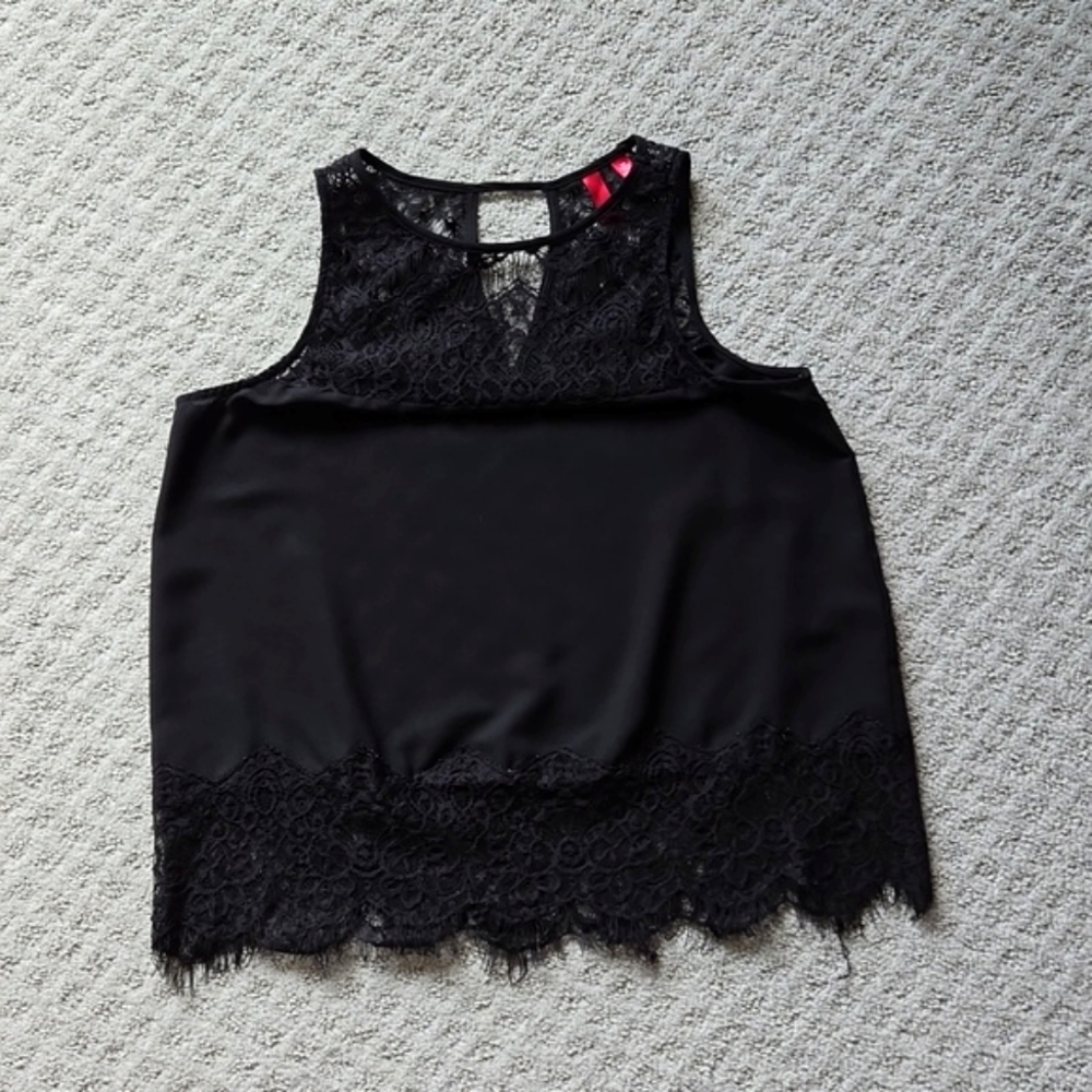 Lace trimmed black tank top